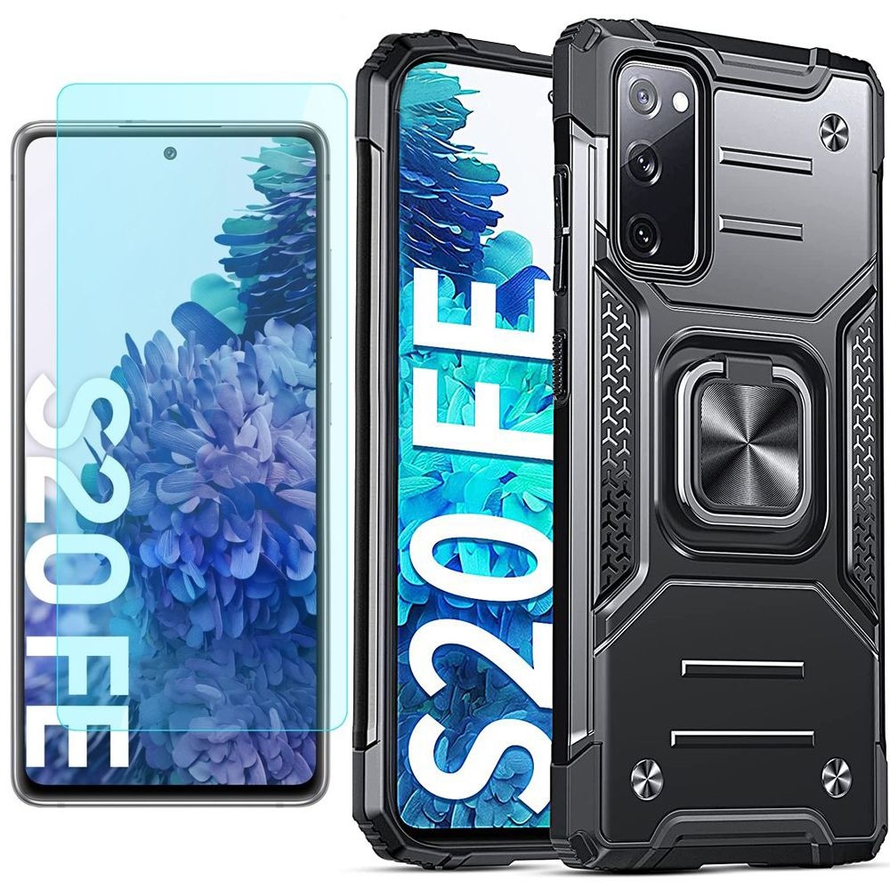 Hybrydowe Etui Armor Ring | Czarne + SZKŁO do Samsung Galaxy S20 FE / 5G