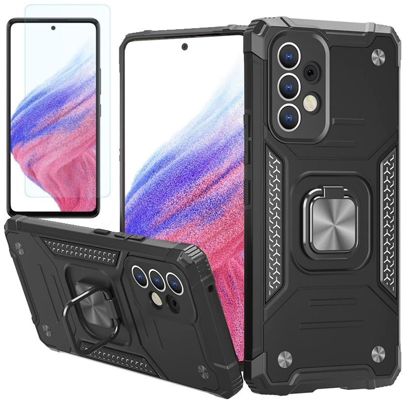 Hybrydowe Etui Armor Ring | Czarne + SZKŁO do Samsung Galaxy A53 5G
