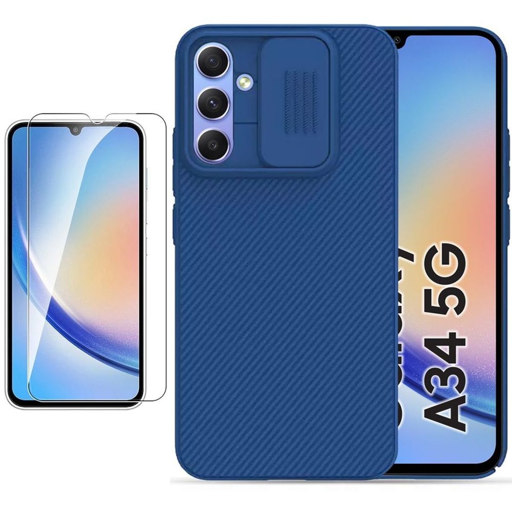 Etui NILLKIN CamShield | Niebieskie + SZKŁO do Samsung Galaxy A34 5G