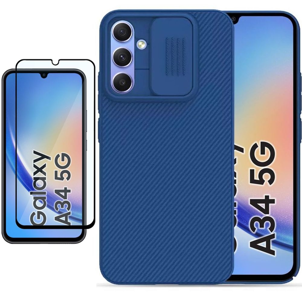 Etui NILLKIN CamShield | Niebieskie + SZKŁO 5D do Samsung Galaxy A34 5G