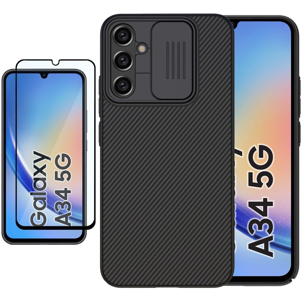 Etui NILLKIN CamShield | Czarne + SZKŁO 5D do Samsung Galaxy A34 5G