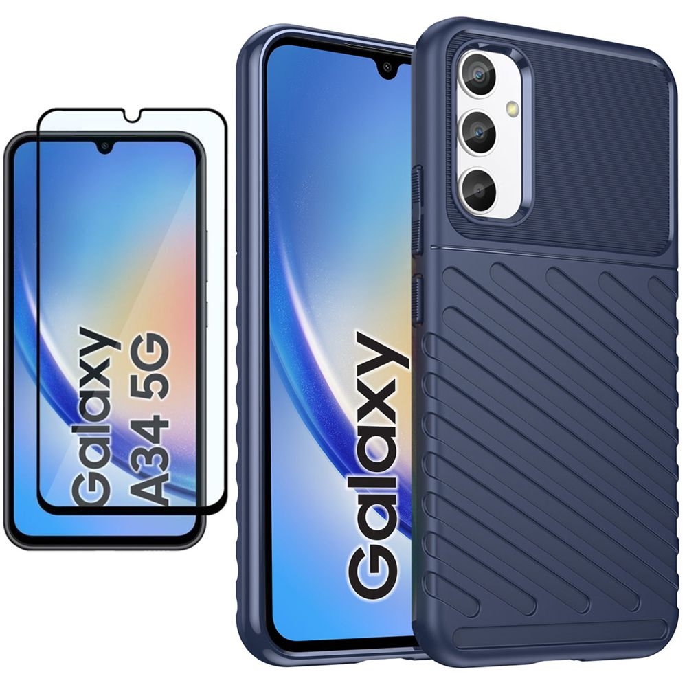 Pancerne Etui TOUGH TPU Case | Blue + SZKŁO 5D do Samsung Galaxy A34 5G