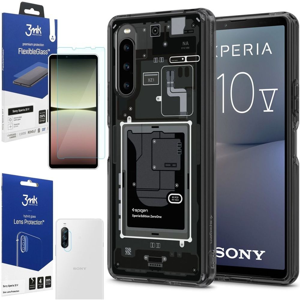 Etui SPIGEN Ultra Hybrid | Zero One + SZKŁO 3mk + 4x APARAT do Sony Xperia 10 V