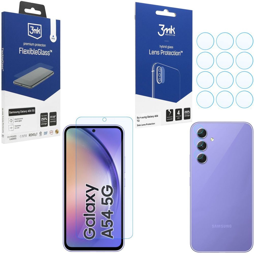 SZKŁO 3mk Flexible Glass + 4x APARAT Lens Protection do Samsung Galaxy A54 5G