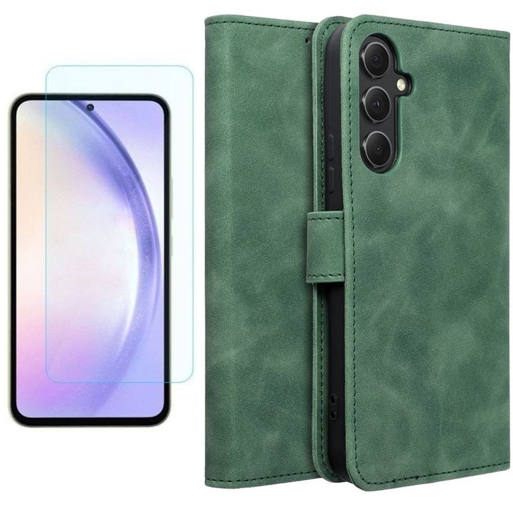Etui z Klapką Wallet Case | Zielone + SZKŁO do Samsung Galaxy A54 5G