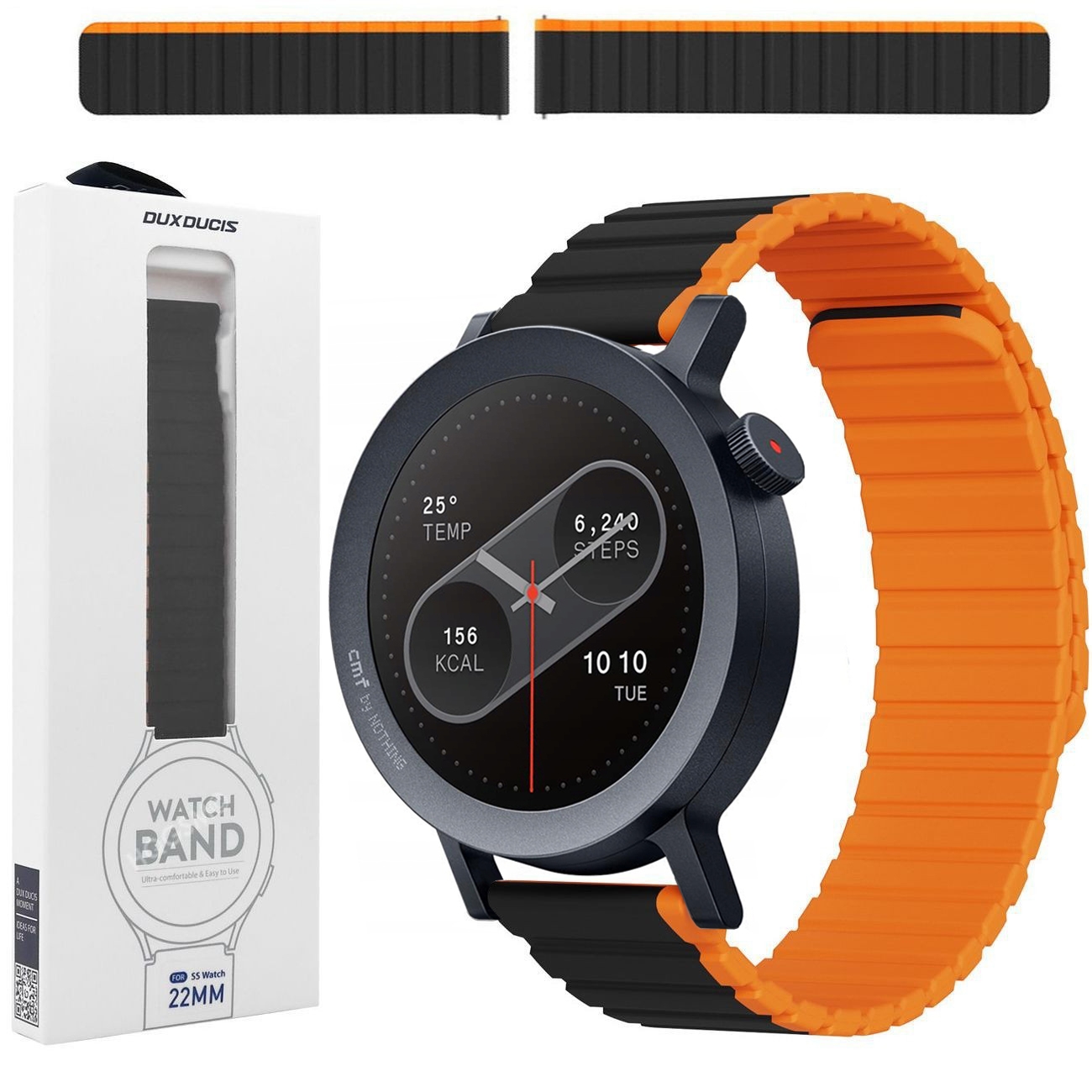 Dux Ducis | Magnetyczny Pasek Silikonowy | Black Orange do CMF by Nothing Watch Pro 2
