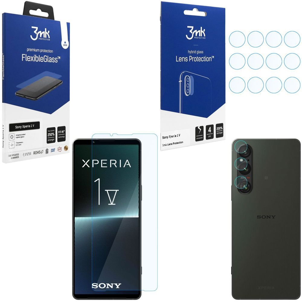 SZKŁO 3mk Flexible Glass + 4x APARAT Lens Protection do Sony Xperia 1 V