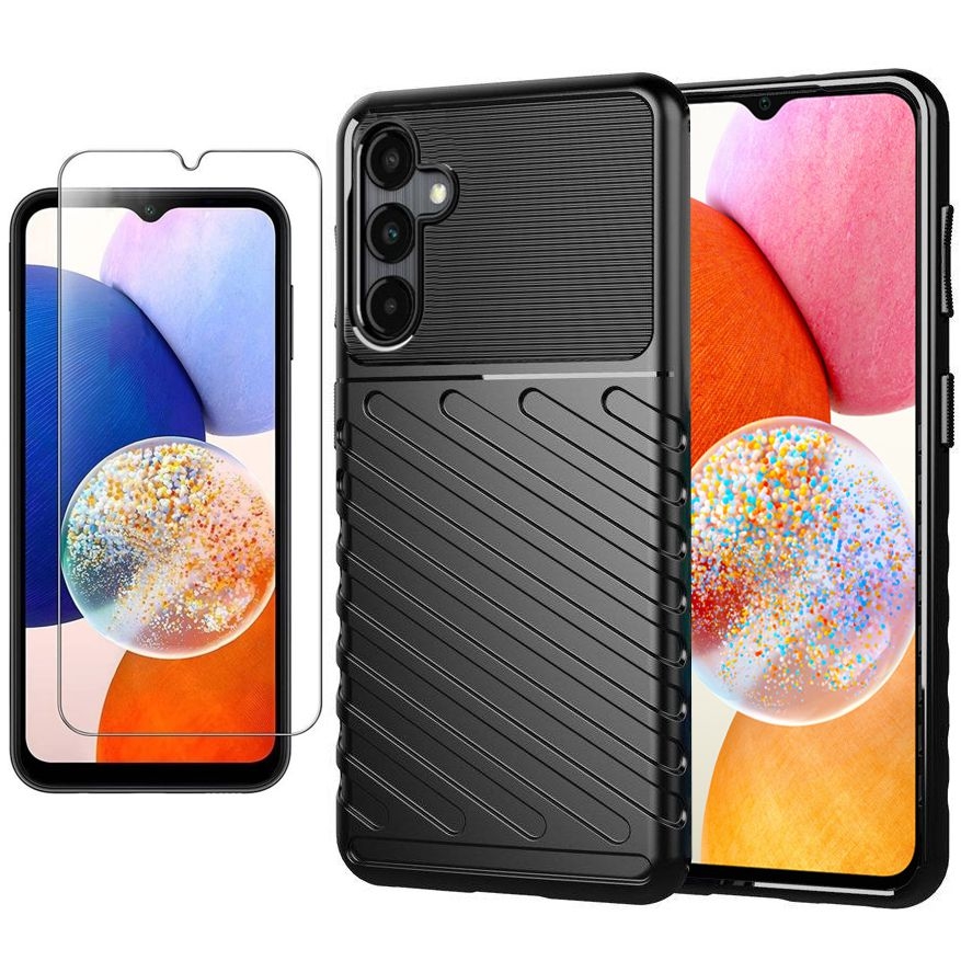 Pancerne Etui TOUGH TPU Case | Black + SZKŁO do Samsung Galaxy A14 4G / 5G