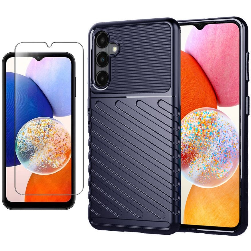 Pancerne Etui TOUGH TPU Case | Blue + SZKŁO do Samsung Galaxy A14 4G / 5G