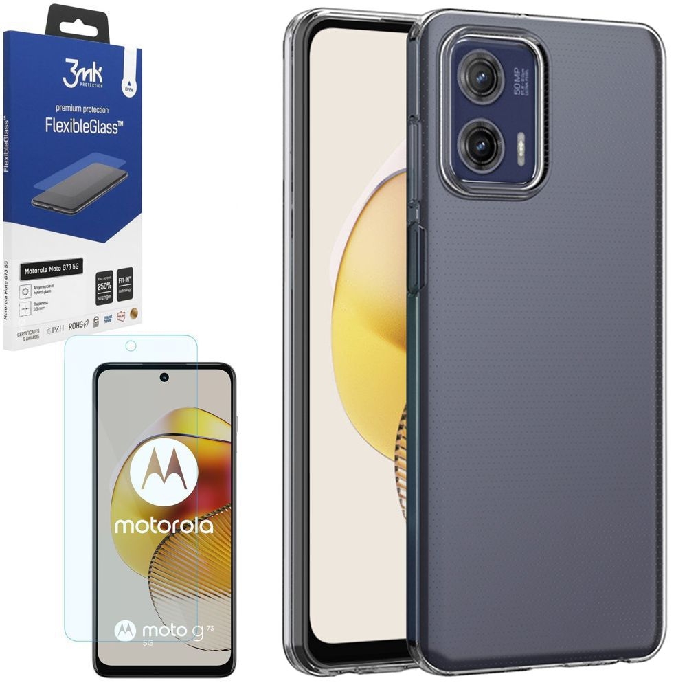 Cienkie Etui Feather Case | Bezbarwne | Clear + SZKŁO 3mk do Motorola MOTO G73 5G