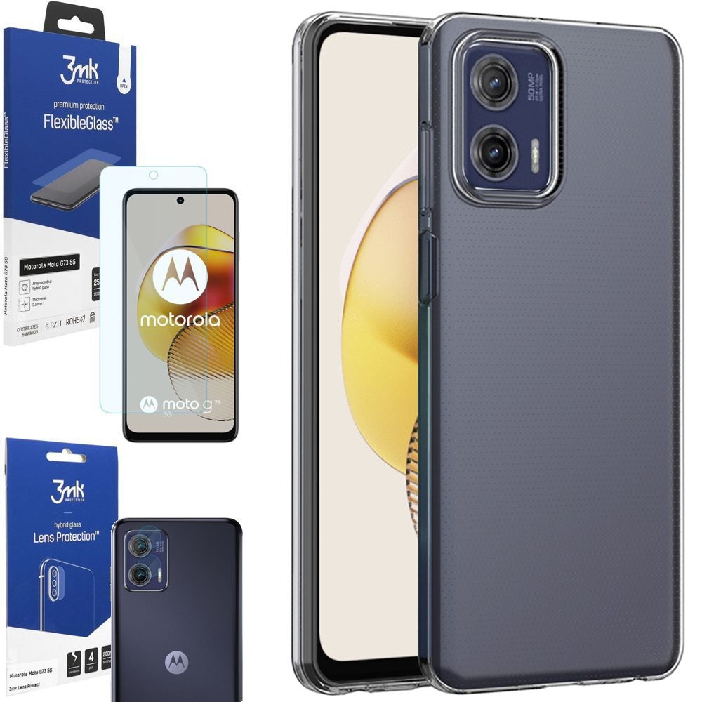 Cienkie Etui Feather Case | Bezbarwne | Clear + SZKŁO 3mk + 4x APARAT do Motorola MOTO G73 5G
