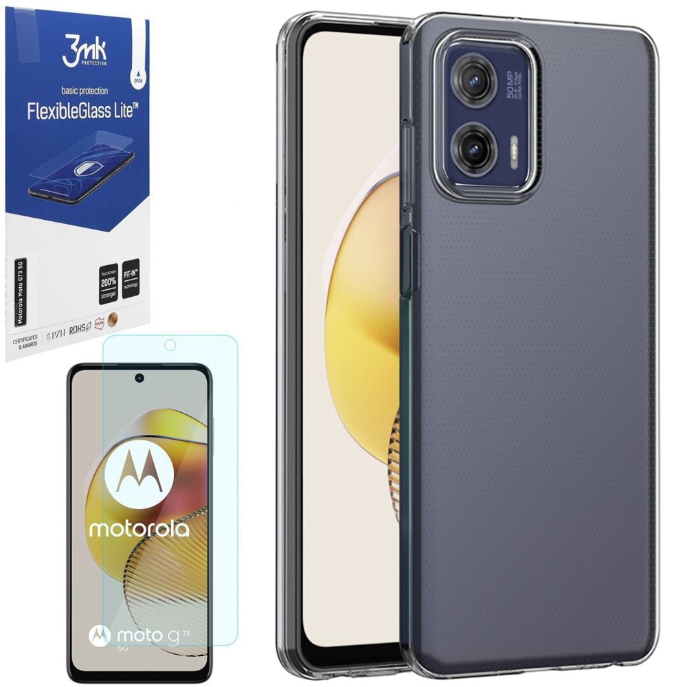 Cienkie Etui Feather Case | Bezbarwne | Clear + SZKŁO 3mk FG Lite do Motorola MOTO G73 5G