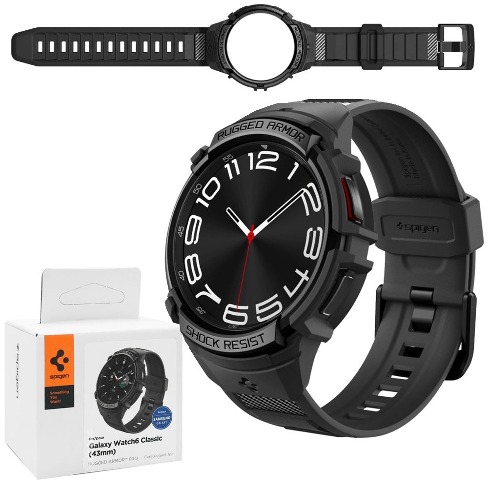 Etui + Pasek SPIGEN Rugged Armor PRO | Black do Samsung Galaxy Watch 6 Classic 43mm