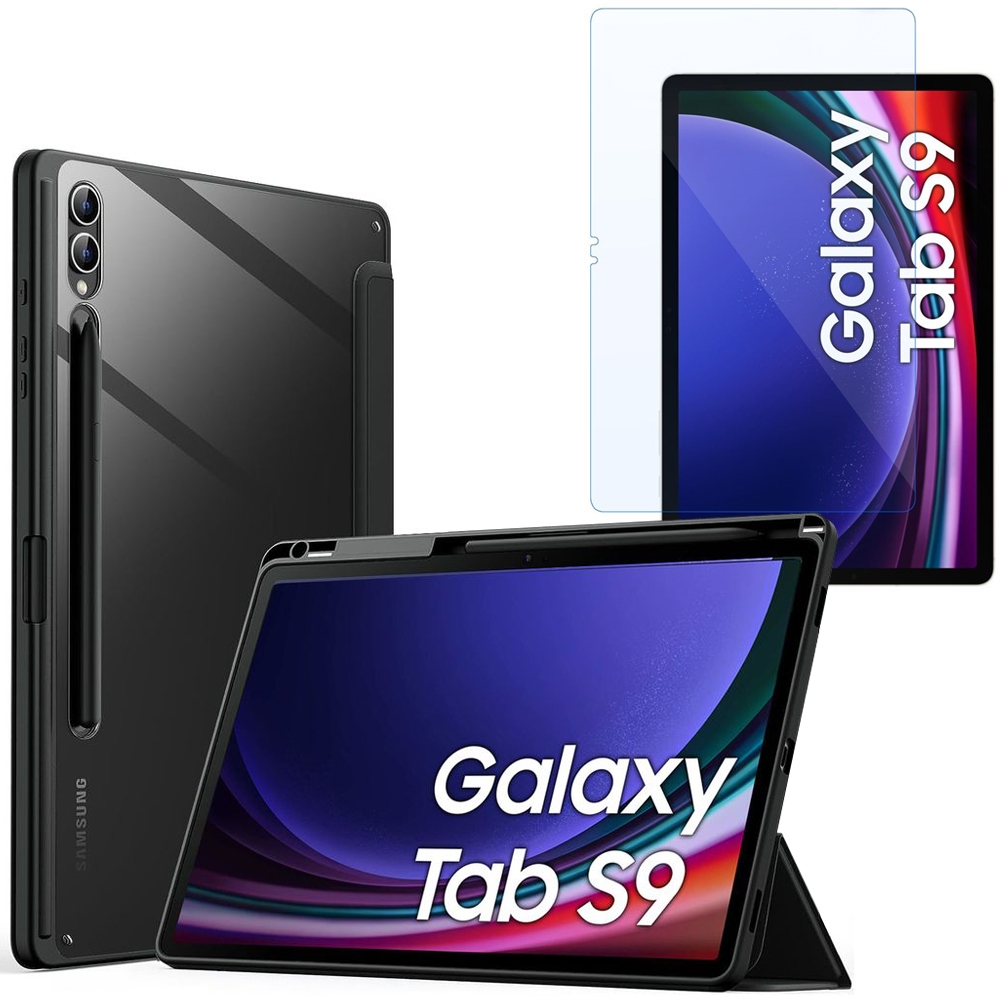 Etui Smart Hybrid z Wycięciem na Rysik | Crystal Black + SZKŁO do Samsung Galaxy Tab S9 11&#8243;