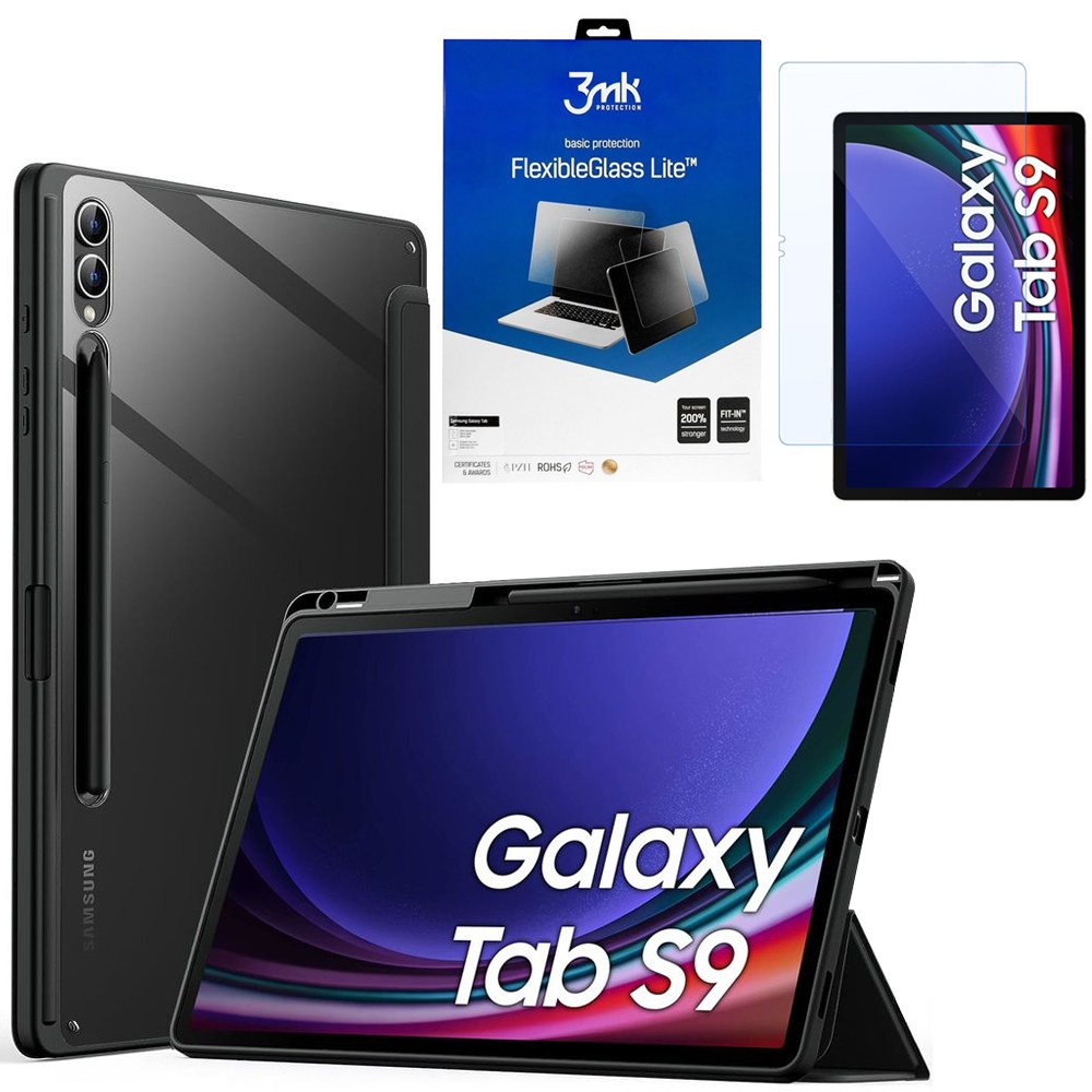 Etui Smart Hybrid z Wycięciem na Rysik | Crystal Black + SZKŁO 3mk Lite do Samsung Galaxy Tab S9 11&#8243;
