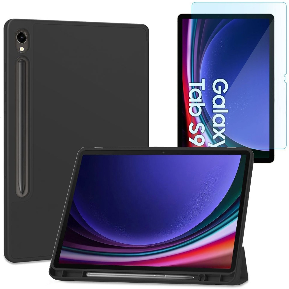 Zamykane Etui Smart Case | Czarne + SZKŁO do Samsung Galaxy Tab S9 11&#8243;