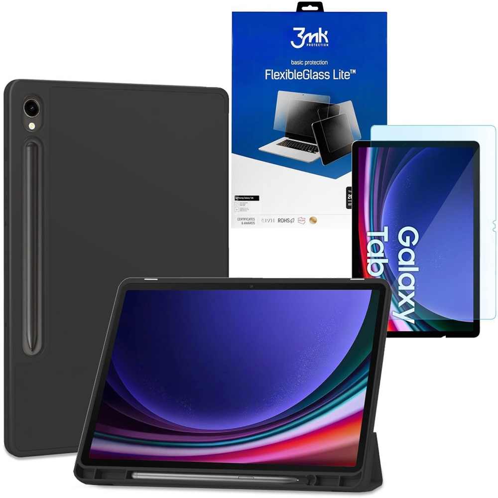 Zamykane Etui Smart Case | Czarne + SZKŁO 3mk Lite do Samsung Galaxy Tab S9 11&#8243;