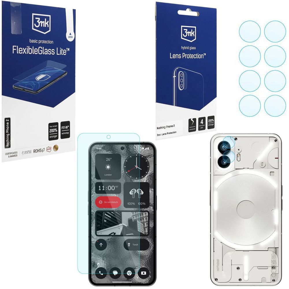 SZKŁO 3mk Flexible Glass Lite + 4x APARAT Lens Protection do Nothing Phone 2