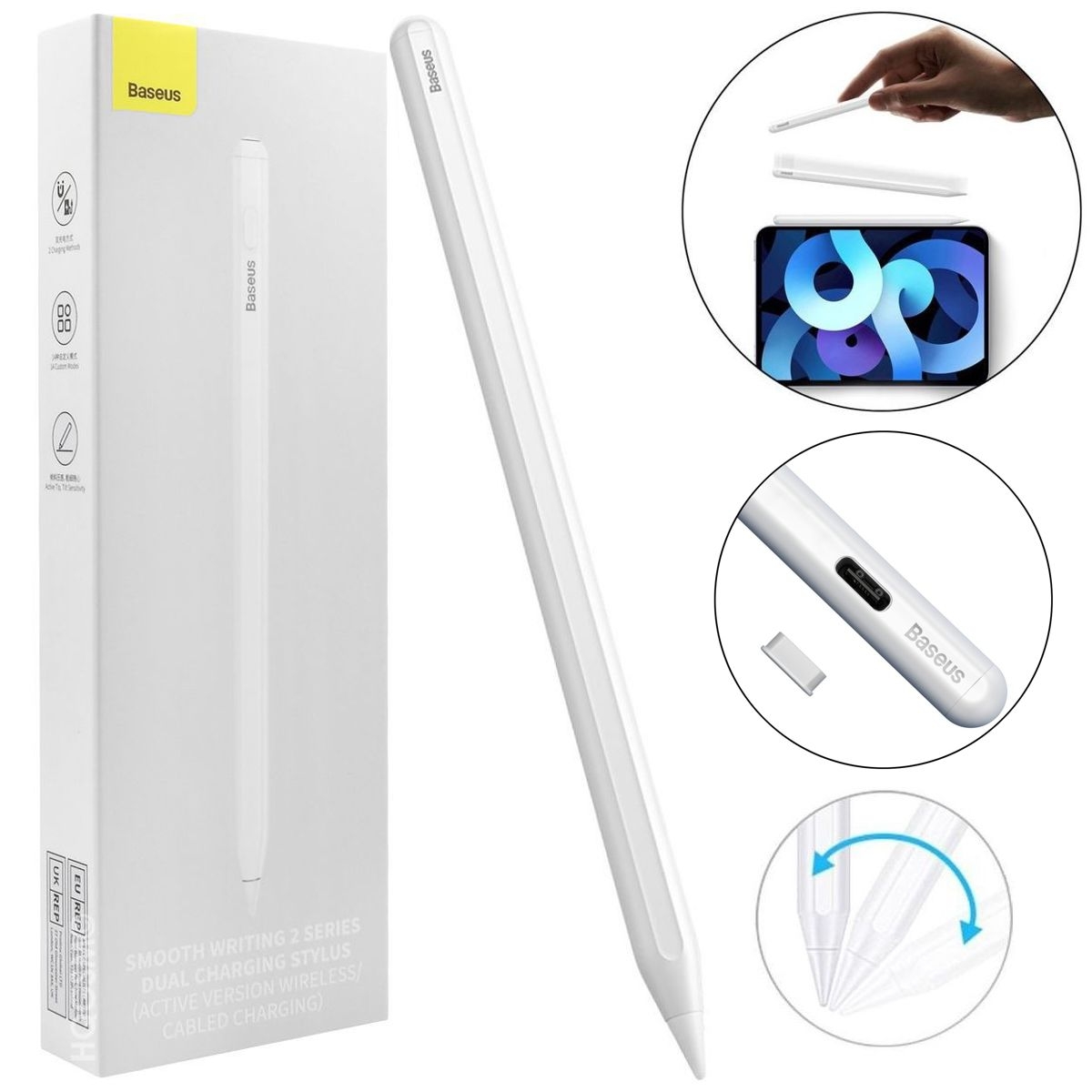 Baseus Pencil Dual | Magnetyczny Bezprzewodowy Rysik + Końcówka | Biały do Apple iPad