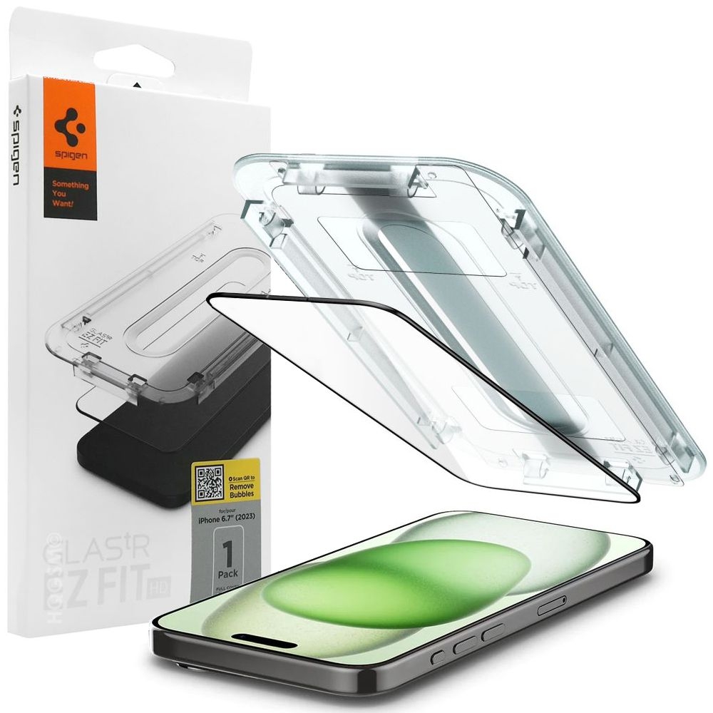 Szkło Hartowane SPIGEN GLAS.tR EZ FIT + Ramka | Full Cover do Apple iPhone 15 Plus