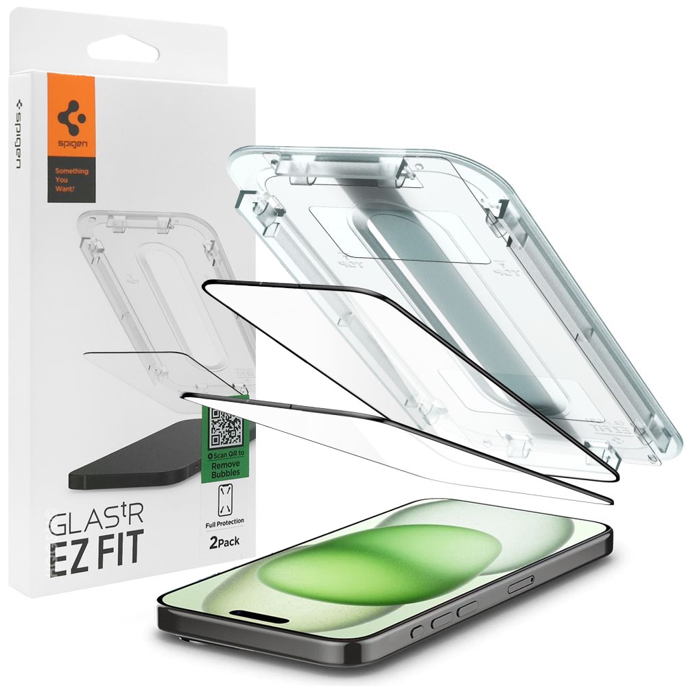 2x Szkło Hartowane SPIGEN GLAS.tR EZ FIT + Ramka | Full Cover do Apple iPhone 16 Plus /15 Plus