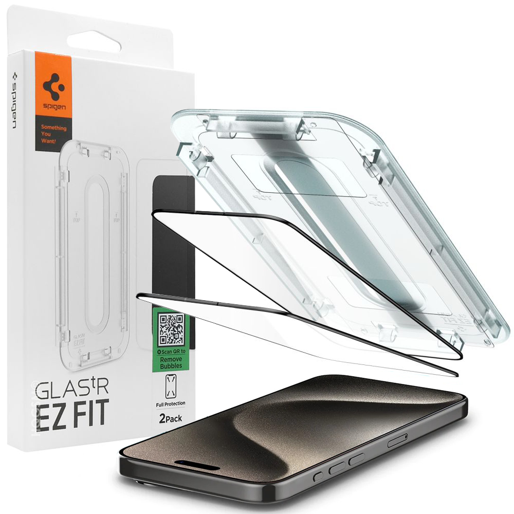 2x Szkło Hartowane SPIGEN GLAS.tR EZ FIT + Ramka | Full Cover do Apple iPhone 15 Pro Max