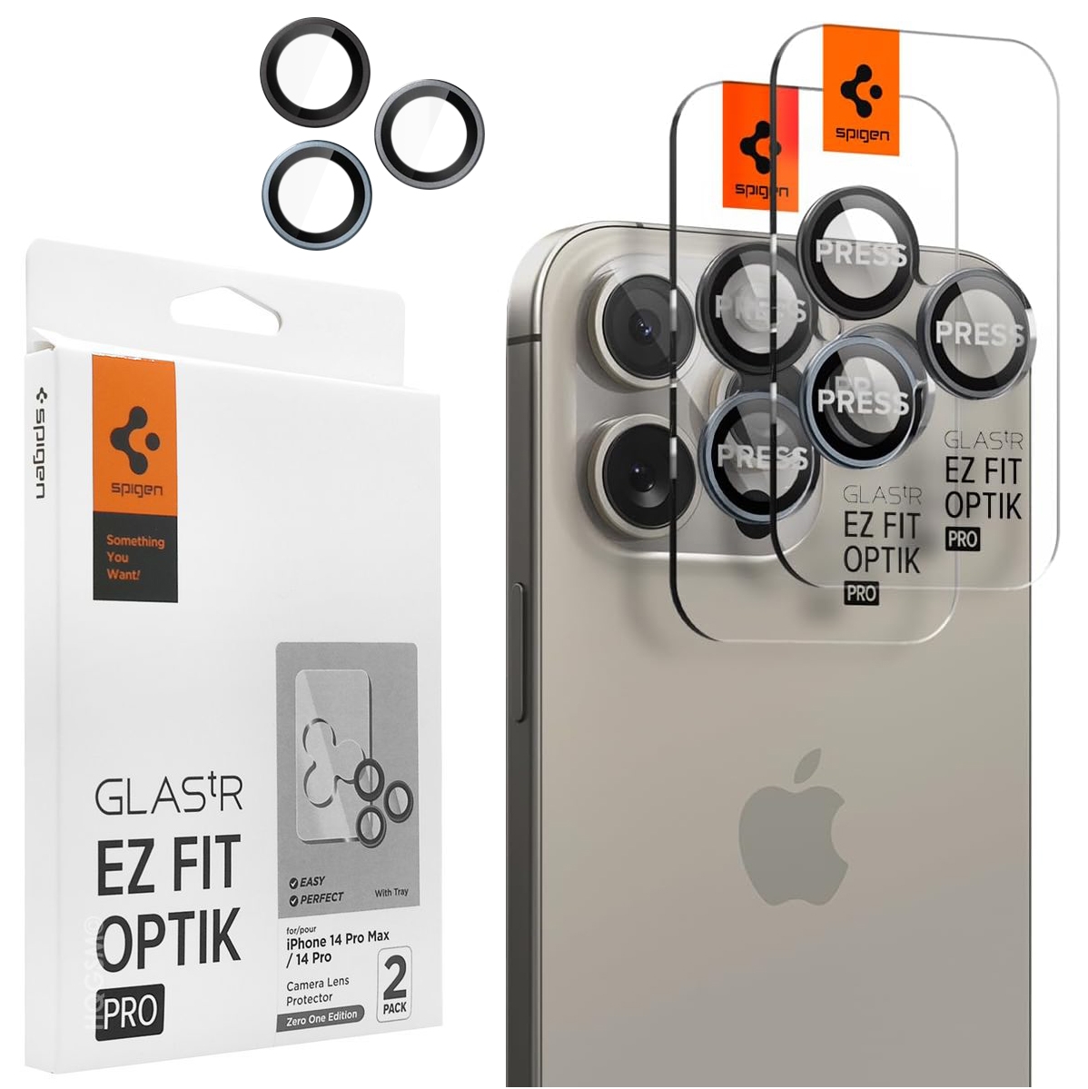 2x SPIGEN EZ Fit OPTIK Pro | Osobne Szkła Hartowane na Aparat do Apple iPhone 15 Pro / Pro Max