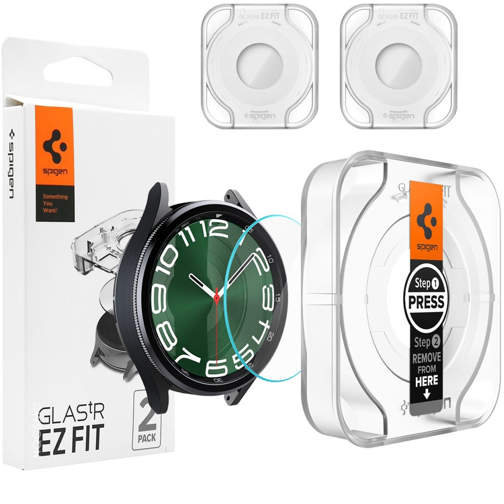 SPIGEN Glas.tR EZ FIT Szkło Hartowane + Ramka Montażowa | 2 sztuki do Samsung Galaxy Watch 6 Classic 47mm
