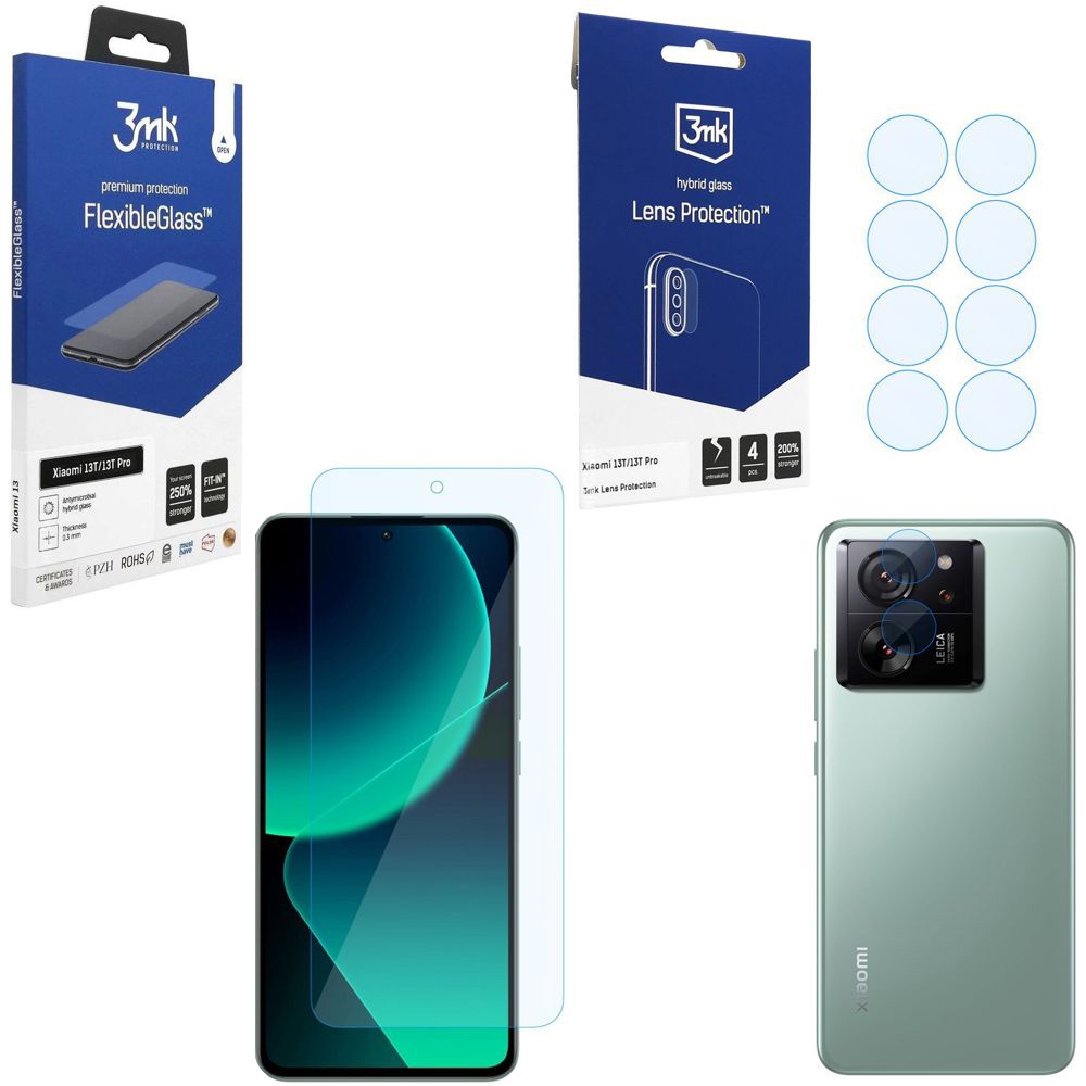 SZKŁO 3mk Flexible Glass + 4x APARAT Lens Protection do Xiaomi 13T / 13T Pro