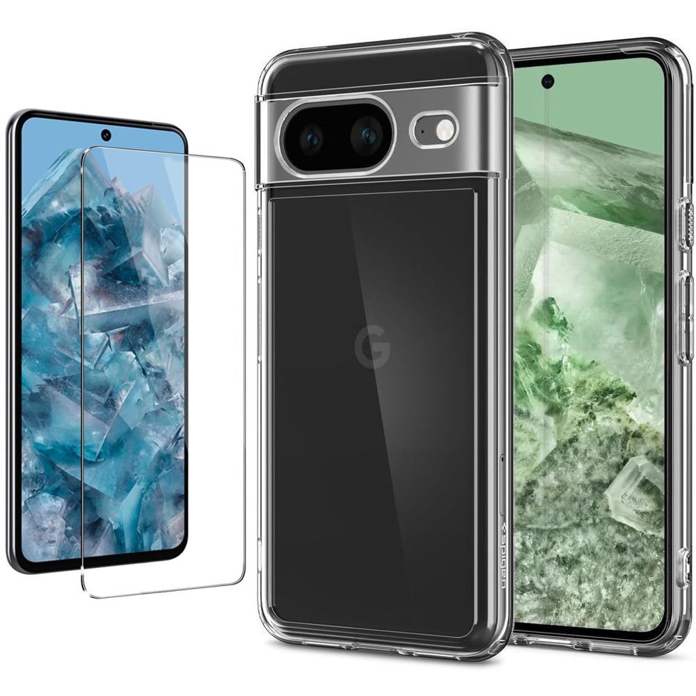 Etui SPIGEN Ultra Hybrid | Crystal Clear + SZKŁO do Google Pixel 8 |
