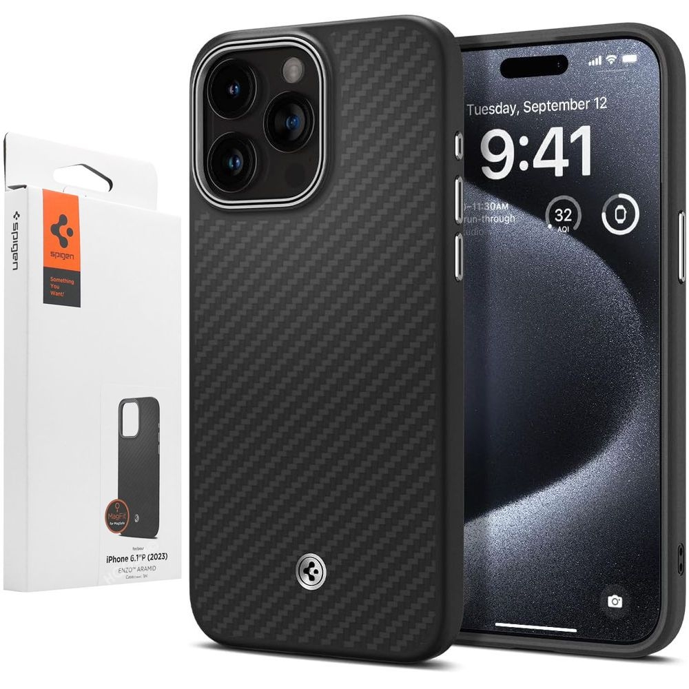 Etui SPIGEN Enzo Aramid MagSafe | Matte Black do Apple iPhone 15 Pro |