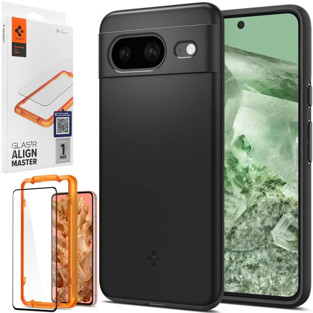 Etui SPIGEN Thin Fit | Black + SZKŁO Spigen FC do Google Pixel 8 |