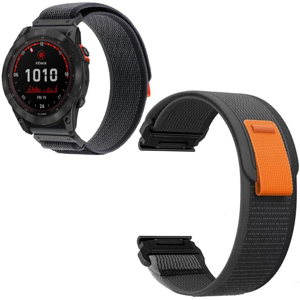 Pasek Velcro Nylon | Black Orange do Garmin Fenix 7X / 6X / 6X Pro