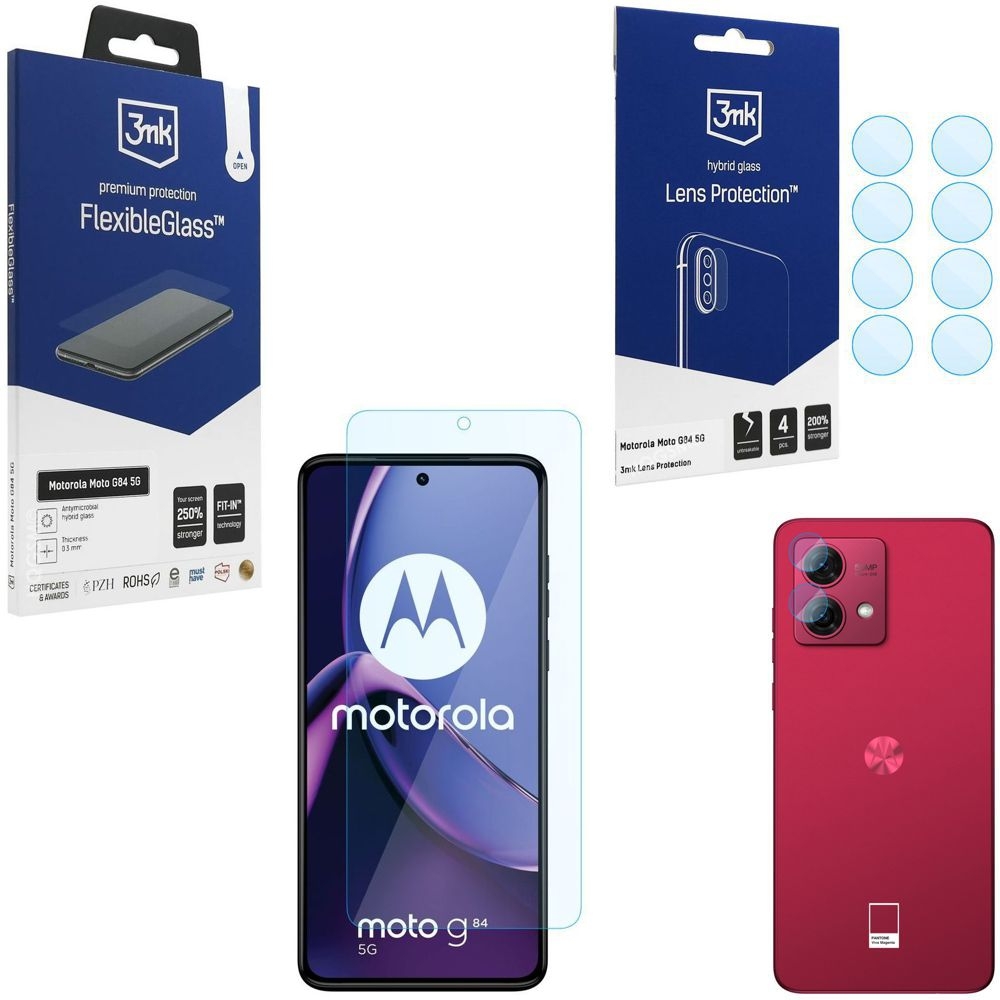 SZKŁO 3mk Flexible Glass + 4x APARAT Lens Protection do Motorola Moto G84 5G