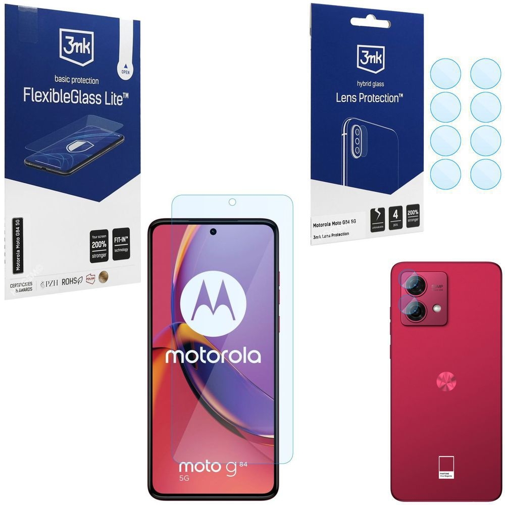 SZKŁO 3mk Flexible Glass Lite + 4x APARAT Lens Protection do Motorola Moto G84 5G