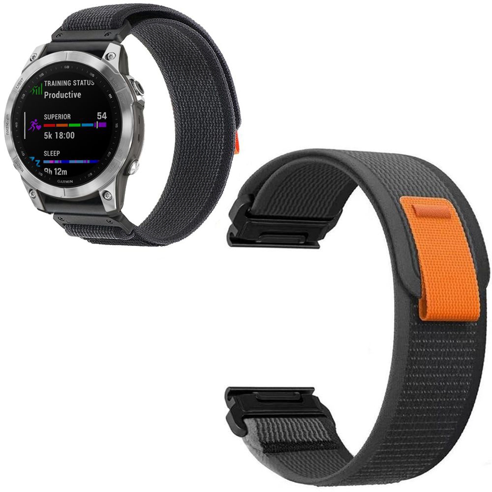 Pasek Velcro Nylon | Black Orange do Garmin Fenix 7 / 6 / 6 Pro / epix2