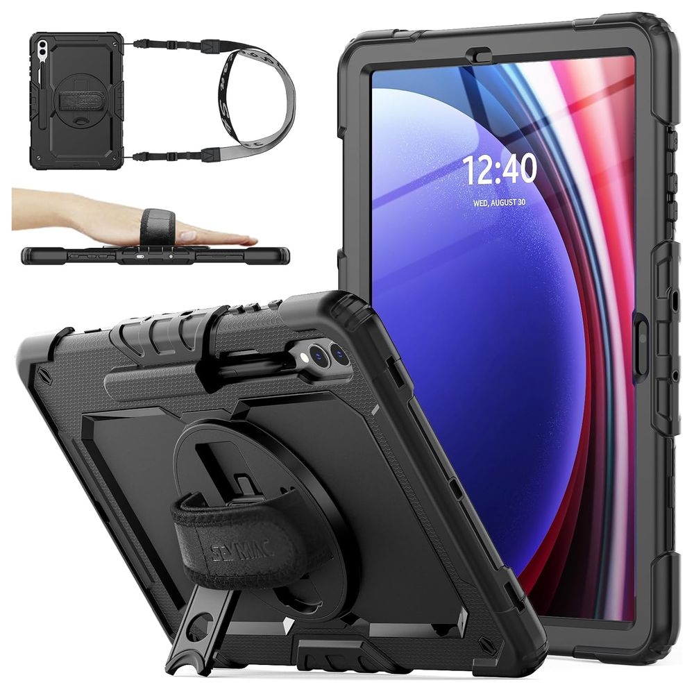 Pancerne Etui ARMOR 360° z Uchwytem i Podstawką | Black do Samsung Galaxy Tab S9+ Plus 12.4