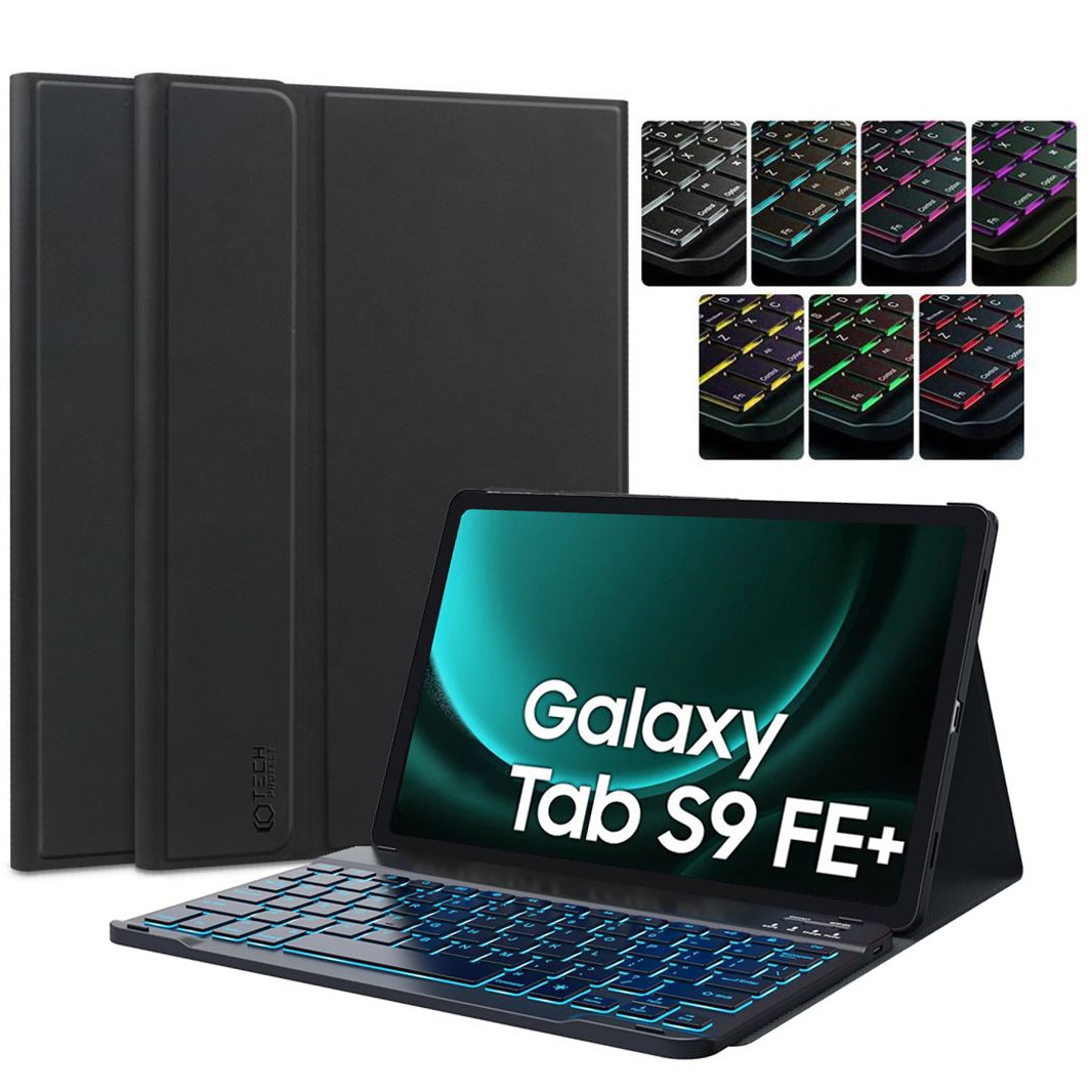 Zamykane Etui z Klawiaturą Bluetooth RGB | Czarne do Samsung Galaxy Tab S9 FE+ Plus 12.4