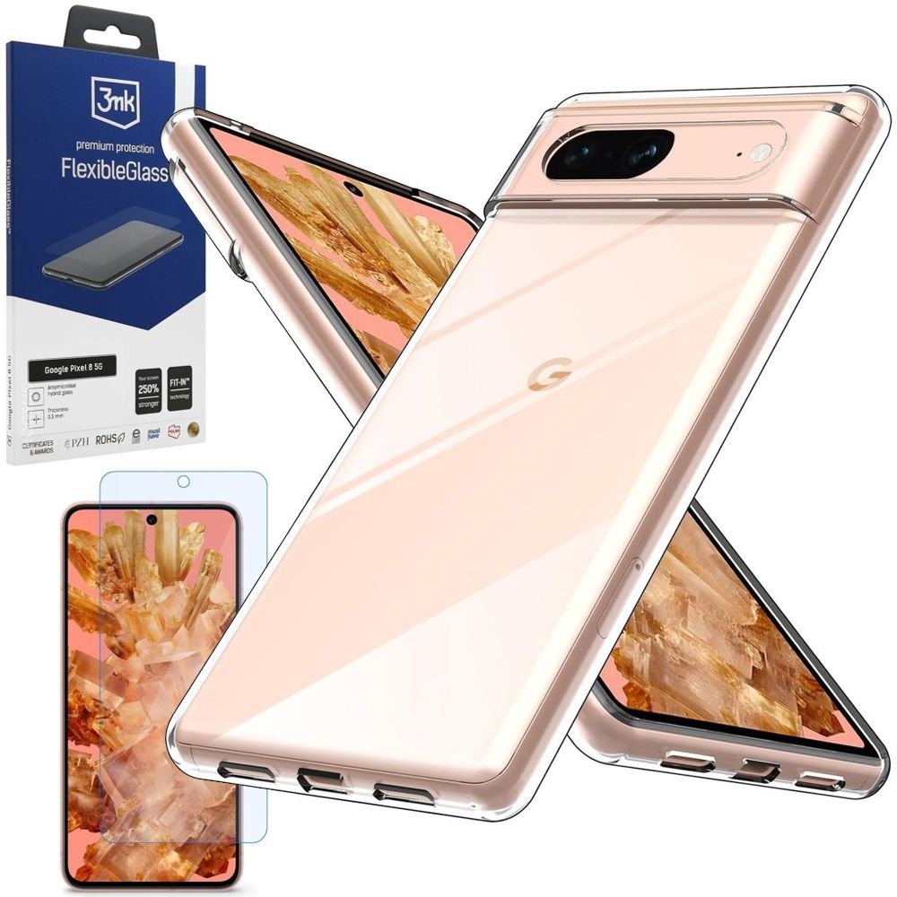 Cienkie Etui Air Case 0.5mm | Bezbarwne + SZKŁO 3mk FG do Google Pixel 8 |