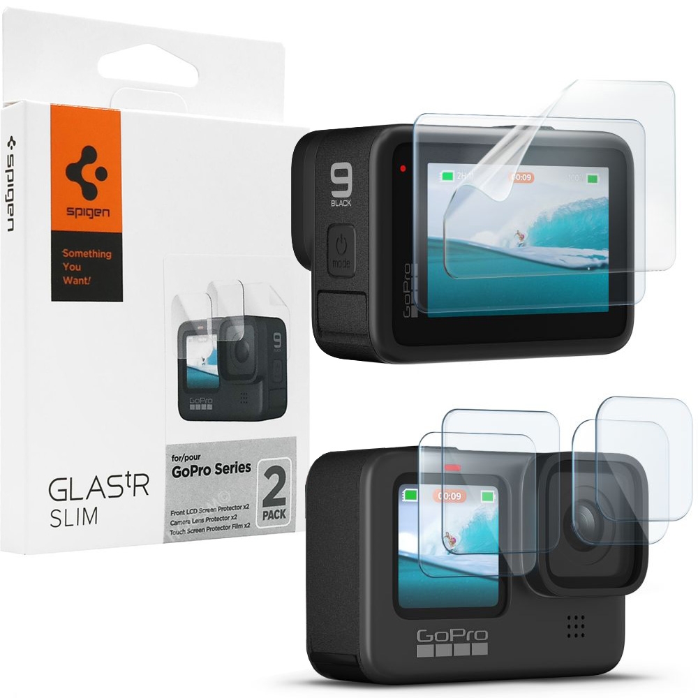 4x Szkło Hartowane + 2x Folia Ochronna SPIGEN GLAS.tR Slim do GoPro Hero 12/11/10/9