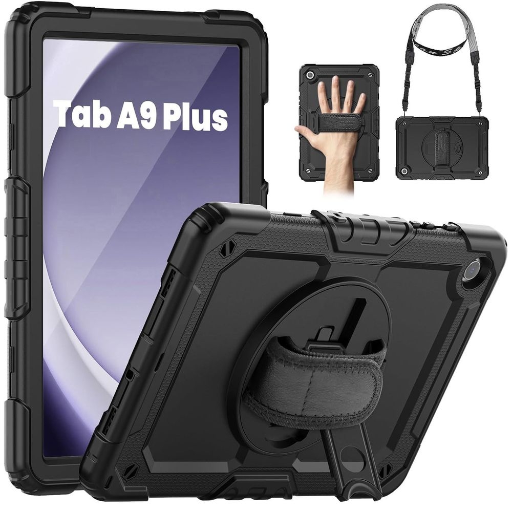 Pancerne Etui ARMOR 360° z Uchwytem i Podstawką | Black do Samsung Galaxy Tab A9+ Plus 11&#8243;