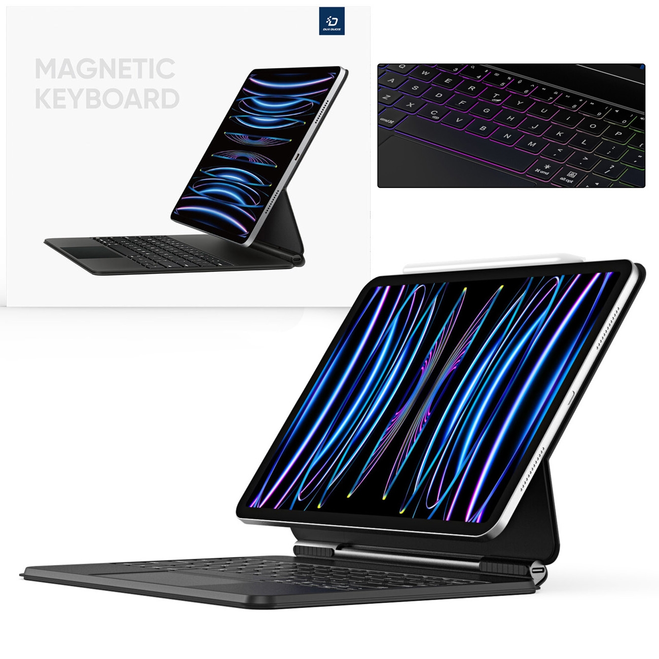 Dux Ducis Magic Keyboard | Etui Klawiatura z Podświetleniem RGB | Czarna do Apple iPad Air 11 M2 2024 6gen
