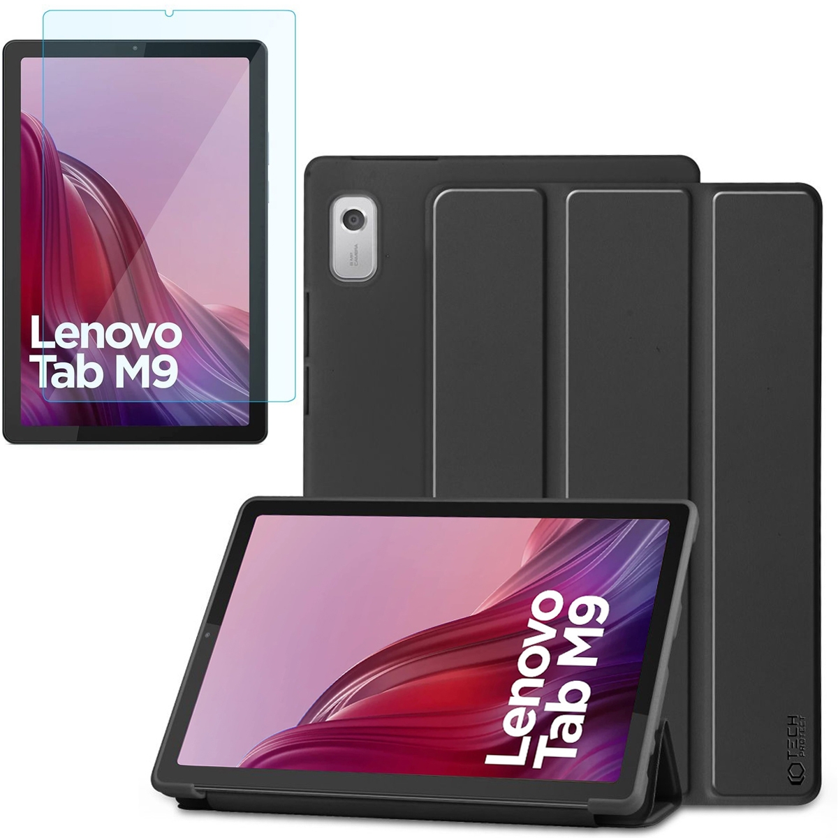 Zamykane Etui Smart Case | Czarne + SZKŁO do Lenovo Tab M9 TB310