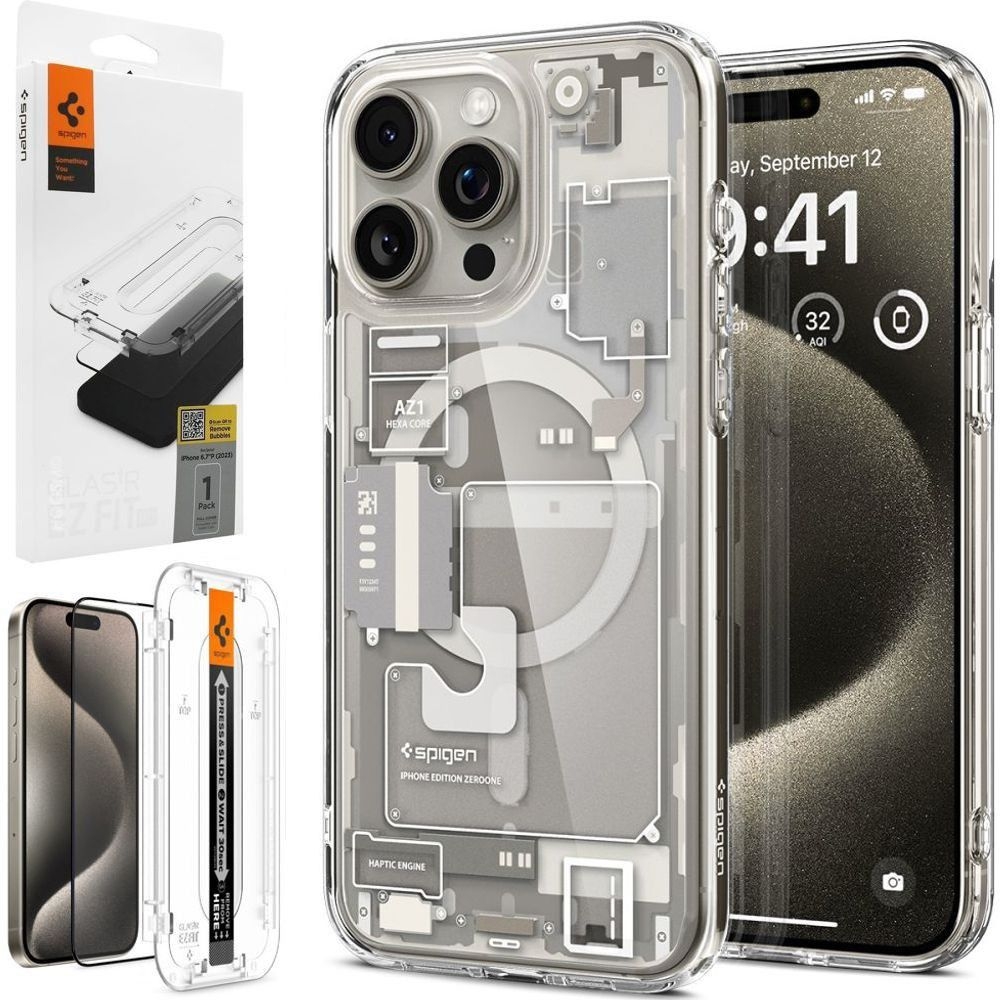 Etui SPIGEN Ultra Hybrid MAG | Zero One Natural Titanium + SZKŁO Spigen EZ Fit do Apple iPhone 15 Pro Max