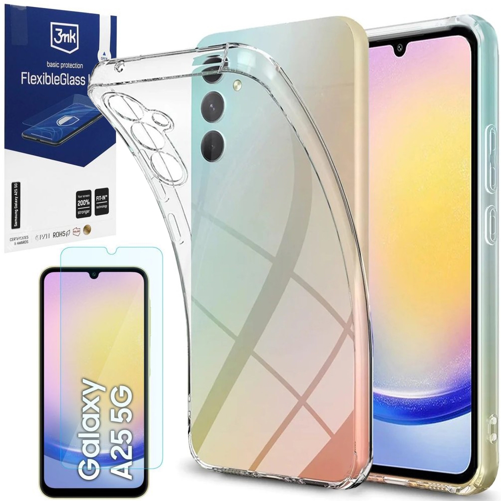 Etui Clear Hybrid Case | Clear + SZKŁO 3mk FG Lite do Samsung Galaxy A25 5G