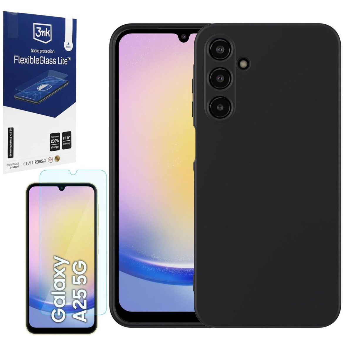 Cienkie Etui Matt Silicone Case | Czarne + SZKŁO 3mk FG Lite do Samsung Galaxy A25 5G