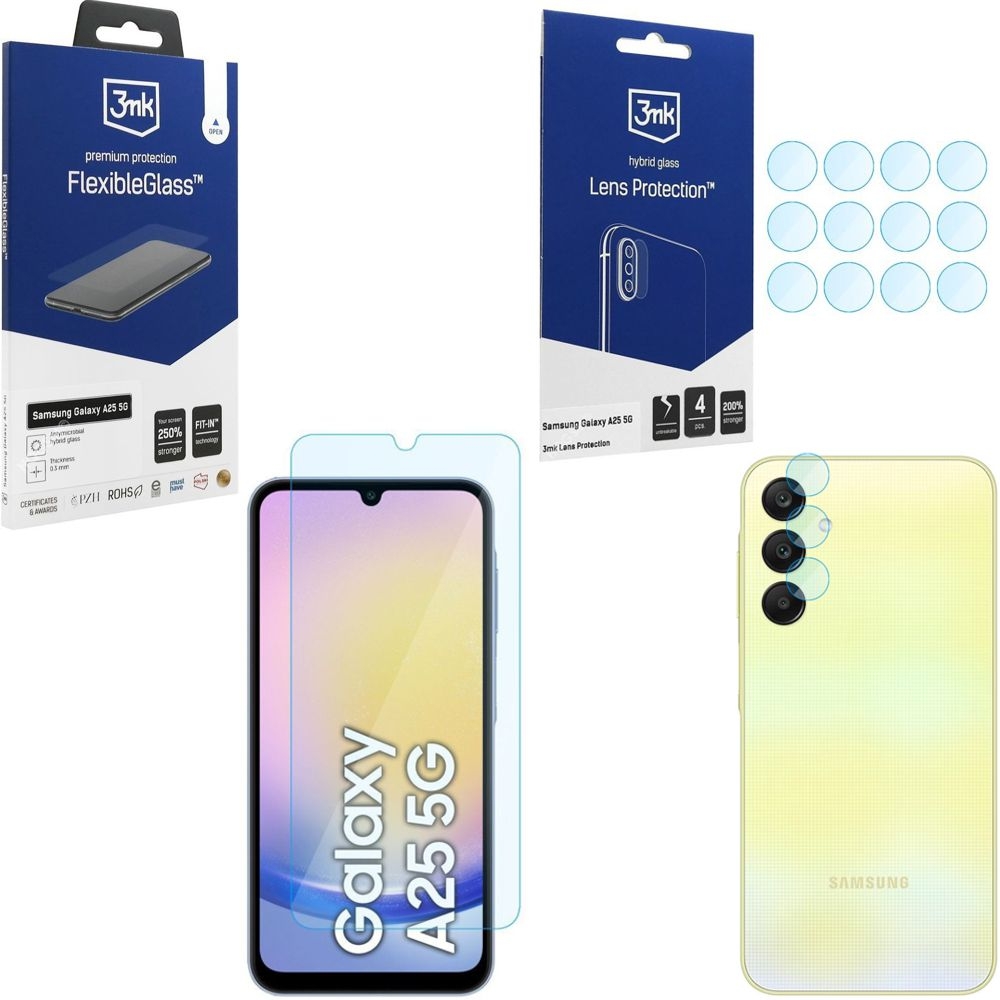 SZKŁO 3mk Flexible Glass + 4x APARAT Lens Protection do Samsung Galaxy A25 5G
