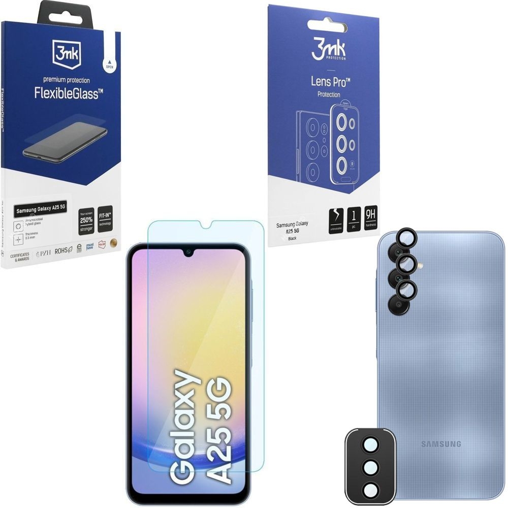 SZKŁO 3mk Flexible Glass + Osobne Szkła na APARAT Lens Pro do Samsung Galaxy A25 5G