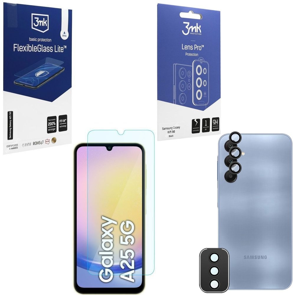 SZKŁO 3mk Flexible Glass Lite + Osobne Szkła na APARAT Lens Pro do Samsung Galaxy A25 5G
