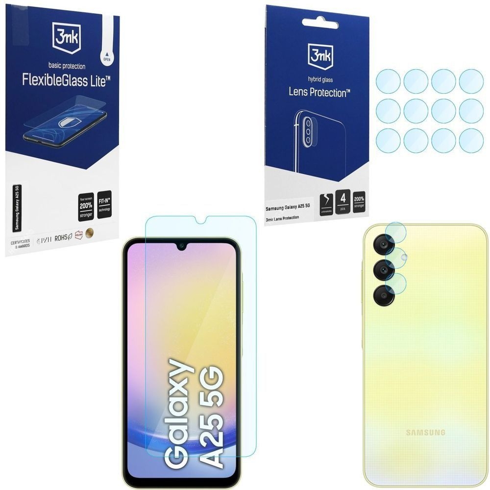 SZKŁO 3mk Flexible Glass Lite + 4x APARAT Lens Protection do Samsung Galaxy A25 5G